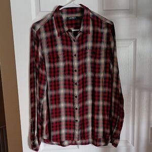 Lauren Ralph Lauren Women's Plaid Button Down Long Sleeve Lightweight Shirt z100